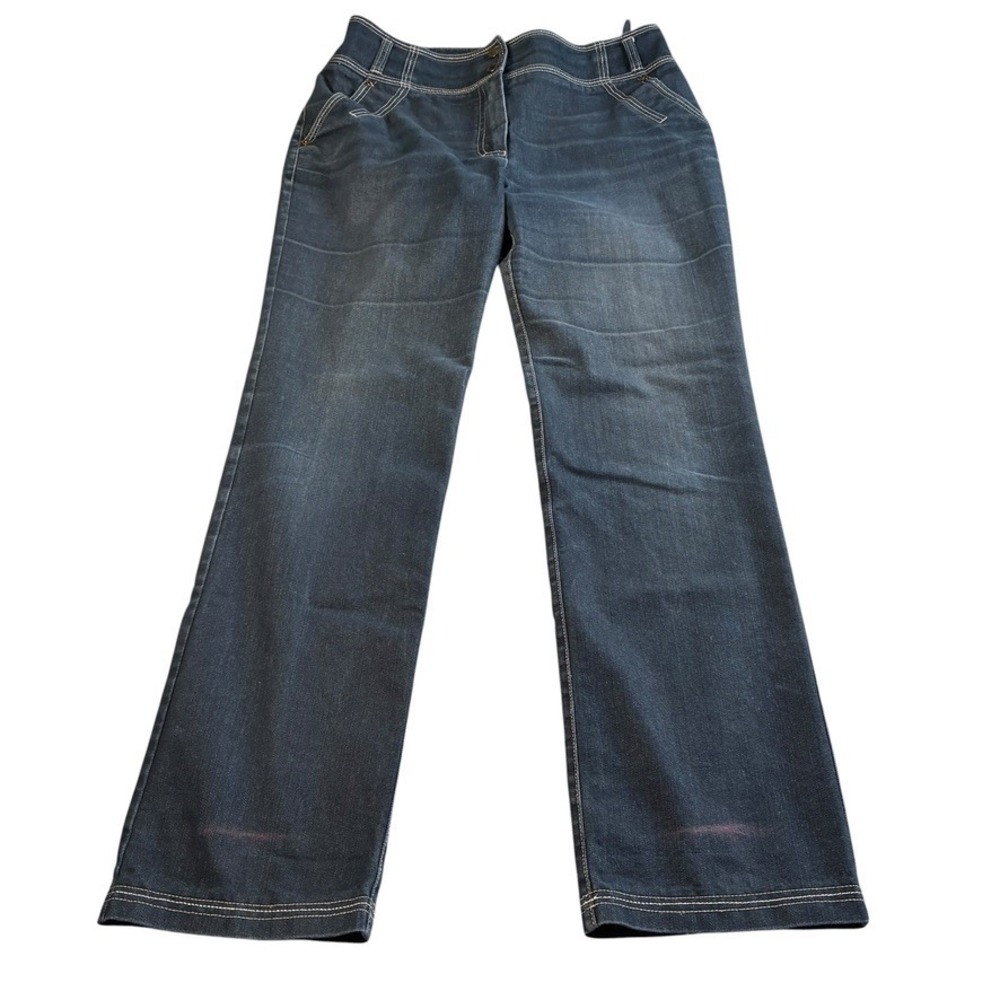 Luisa Spagnoli Dark Wash Contrast Stitch Straight Leg Denim Jeans 46 (US‎ 10/12)